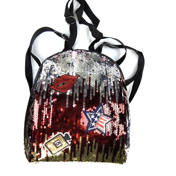 Handbags - Confetti Glitter Lips Star Girls Backpack